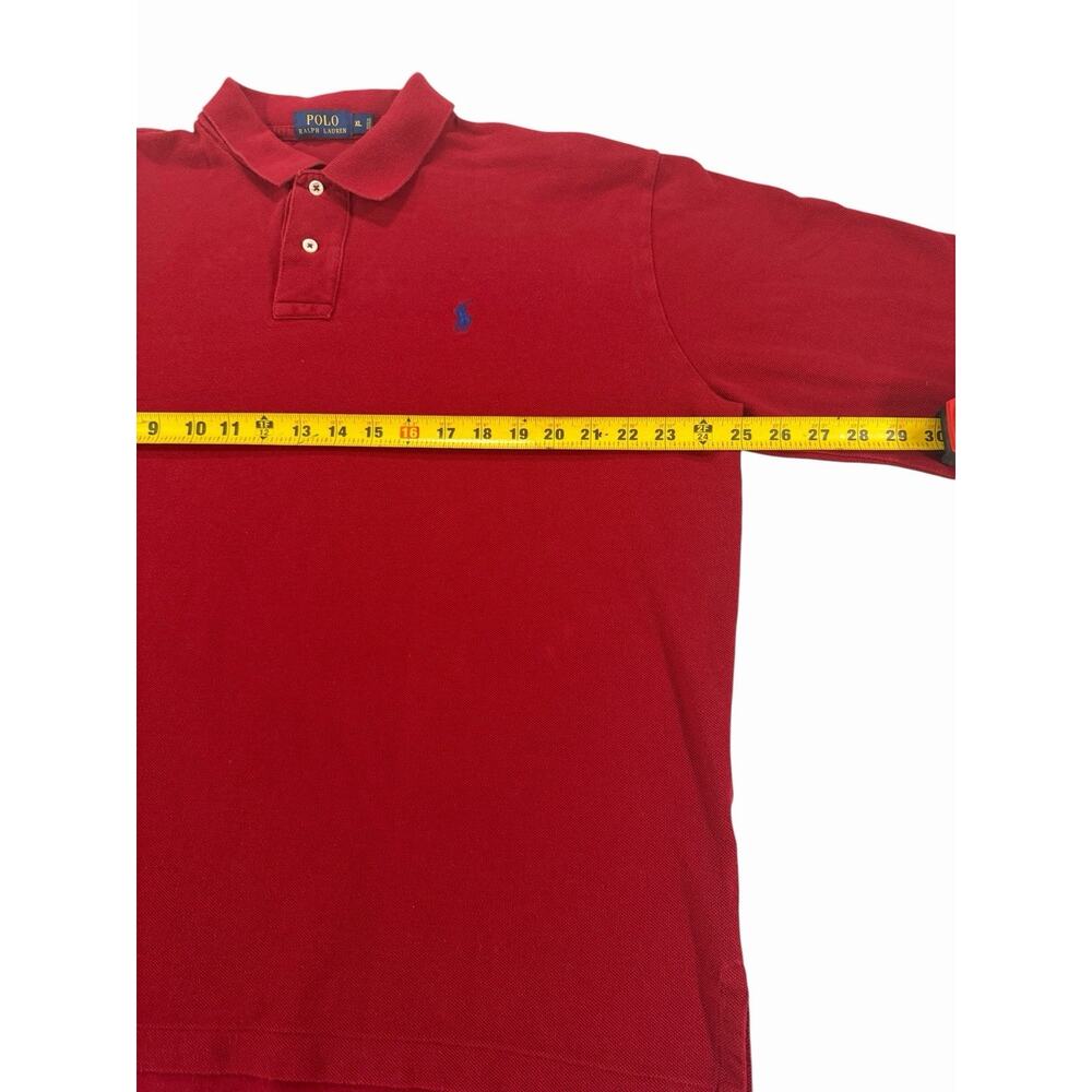 Polo Ralph Lauren Mens XL Red Long Sleeve Polo Shirt Blue Pony Cotton - Picture 5 of 6